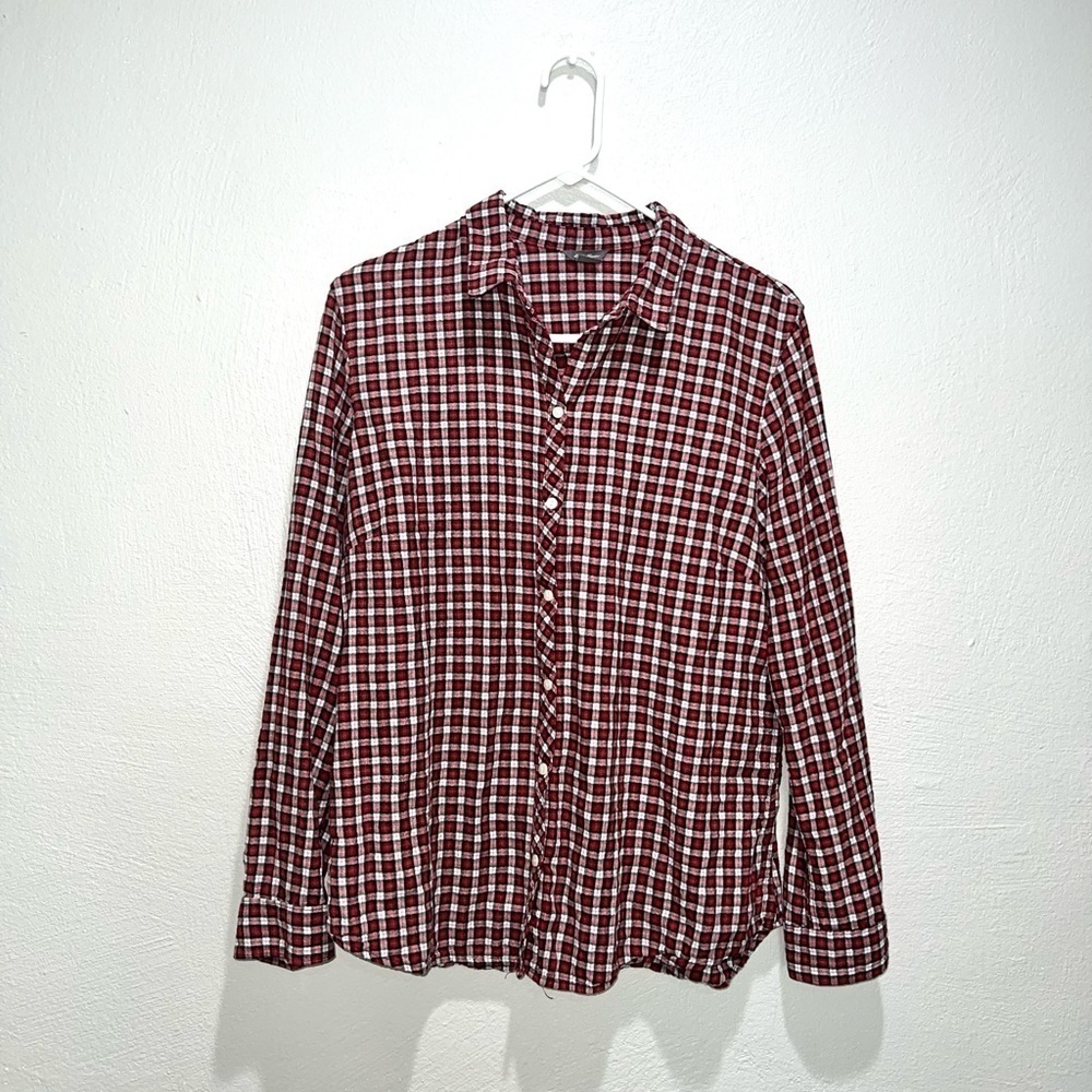 Eddie Bauer Red Flannel Plaid Long Sleeve Button Down Shirt